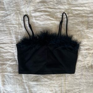 Urban Outfitters Faux Fur Trim Blank Strappy Tank Top